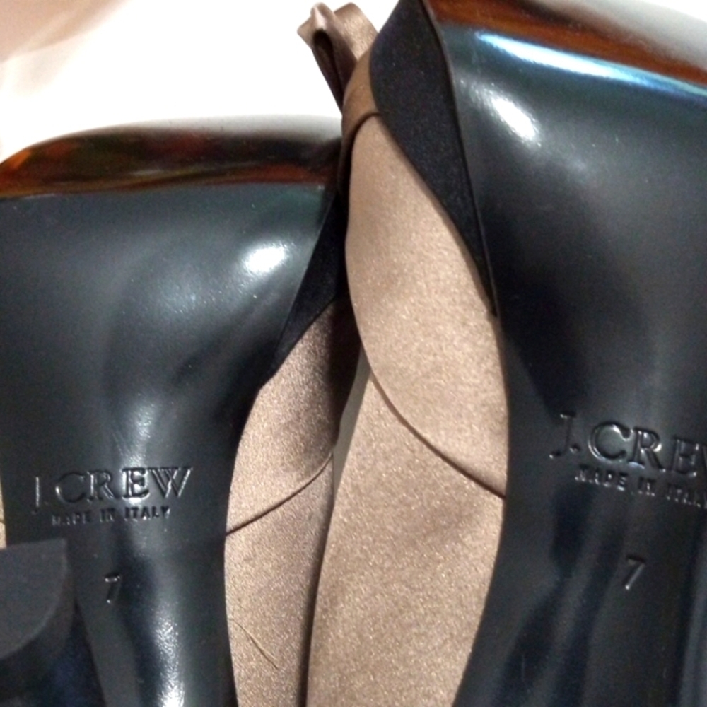 J. CREW GRAY BROWN CHAMPAGNE SATIN RIBBON BOW 3 INCH PLATFORM PUMPS SIZE 7 NWOT - Picture 8 of 8